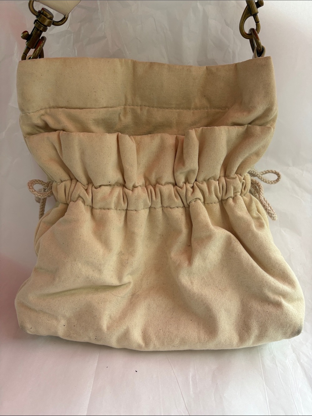 Universal Thread Cream Canvas Drawstring Shoulder Bag with Rope Detail